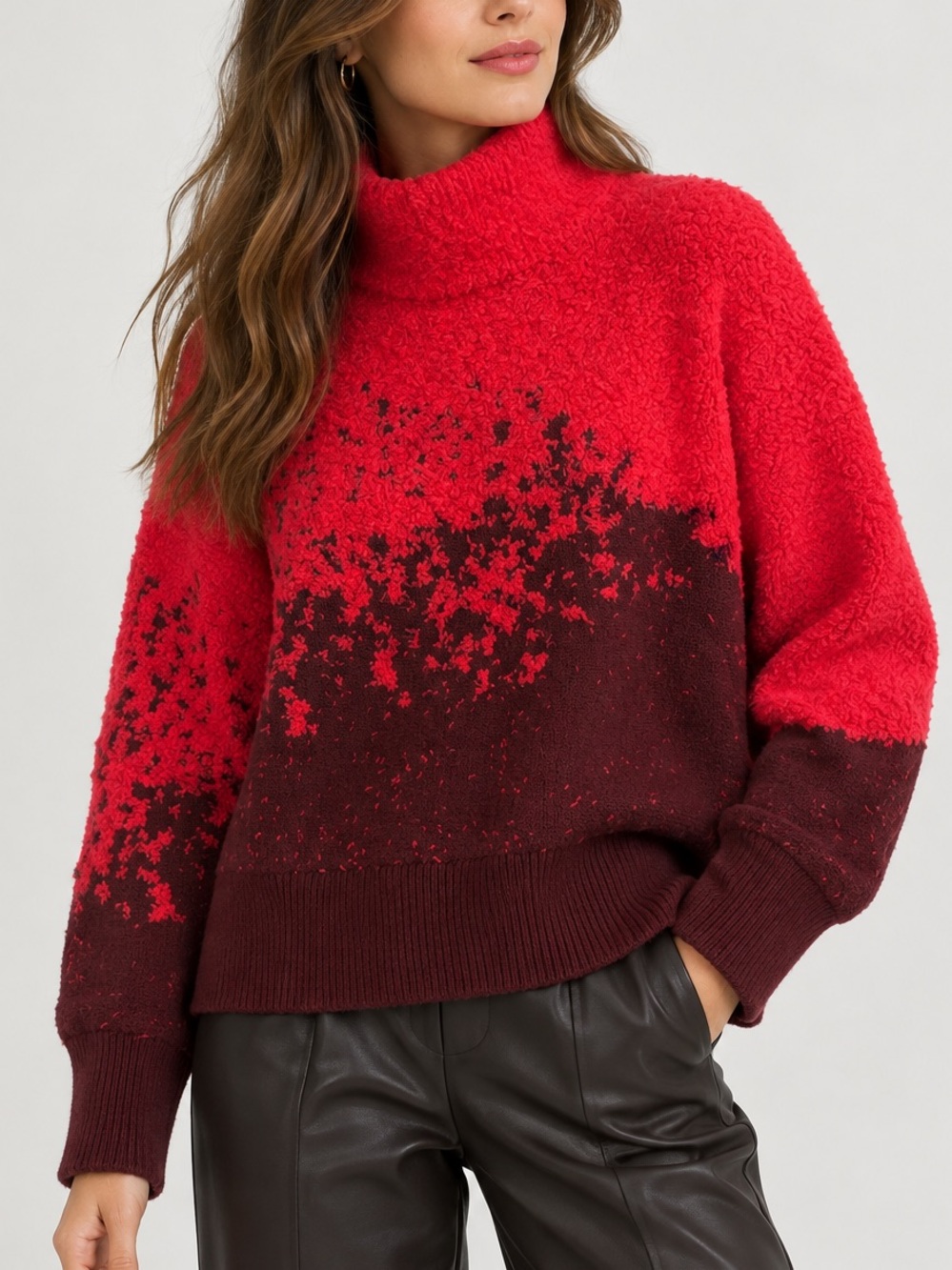 lululemon Ombre Knit Textured Turtleneck Merino Wool Red Merlot Oversized 10